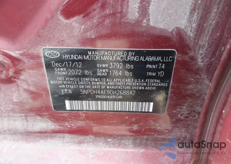 2013 Hyundai Elantra Gls from USA, damaged, VIN 5NPDH4AE9DH268842